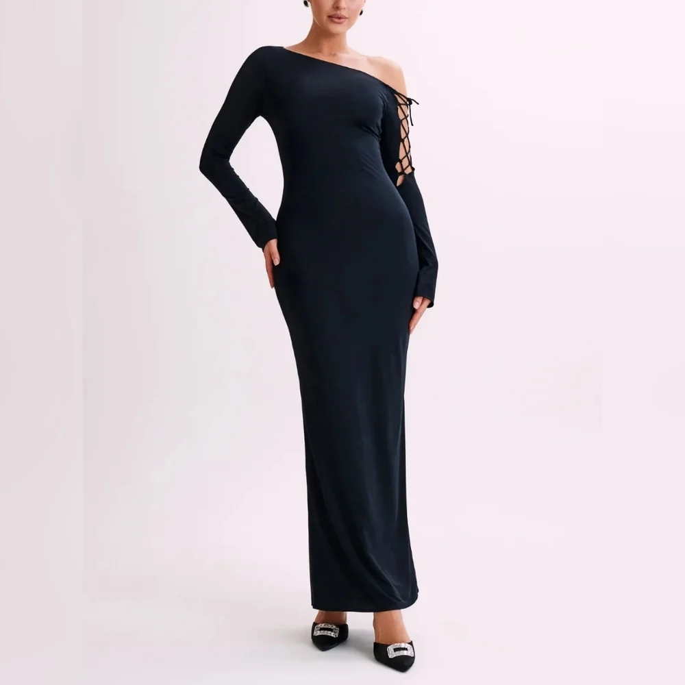 Tie Sleeve Slinky Maxi Dress - Picture 3 of 10